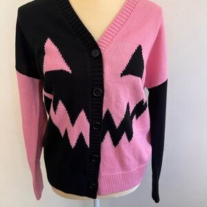 Jack o lantern cardigan sweater pink and black extra small Halloween alternative